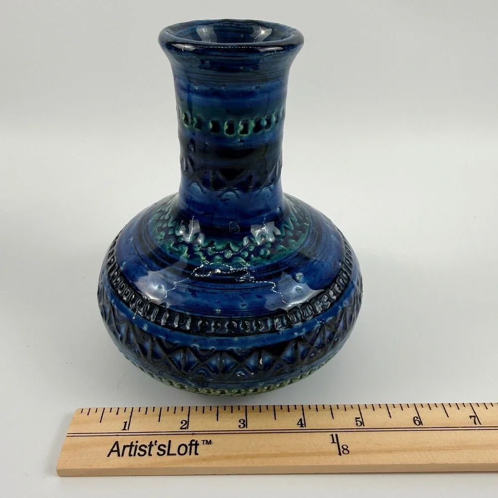 Bitossi Rimini Blue Squat Onion Vase Aldo Londi Italy MCM 6.5